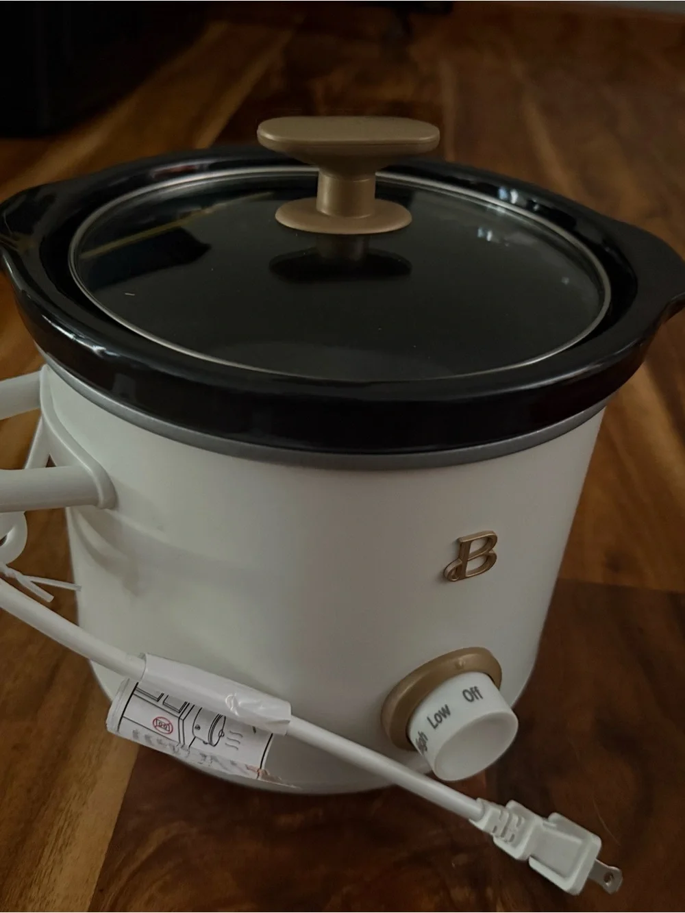 Home Kitchen White Mini Slow Cooker with lack Lid